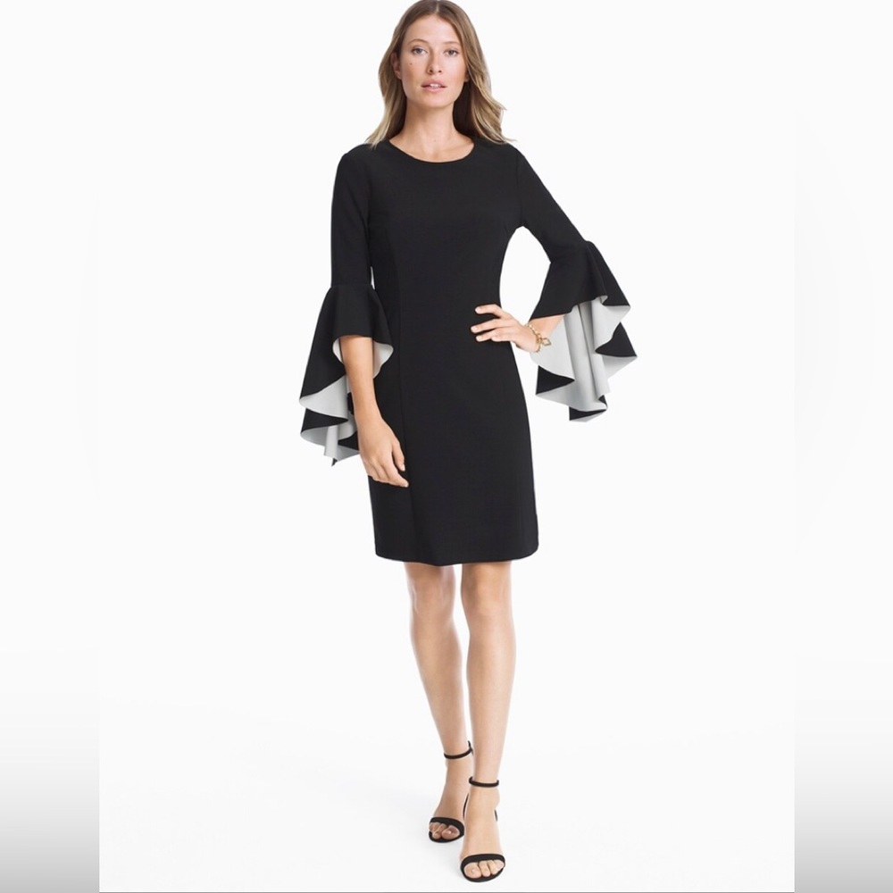 NWOT Nicole Miller New York Black & White Bell-Sleeve Sheath Dress